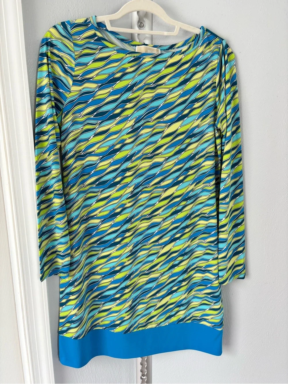 Michael Kors Blue & Lime Wave-Print Long Sleeve Tunic
